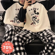 カップル パジャマ レディース 秋冬 コーラル フリース 加フリース 可愛い カートゥーン チェック メンズ レディース ルームウェア セット ID2916