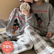 カップル パジャマ レディース 秋冬 珊瑚フリース 厚手 フリース裏起毛 セットアップ かわいい キャラクター チェック ミッキー メンズ ホームウェア 暖かい 柔らかい 保温 快適 おしゃれ ID2837