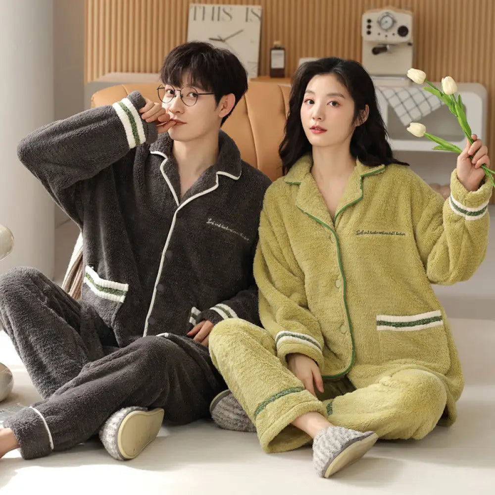 カップル パジャマ レディース 秋冬用 フリース 厚手 カーディガン 大きいサイズ フランネル パジャマパンツ メンズ ルームウェア セット ID3793 タイプ⑥ / レディースＭ