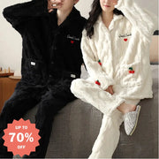 カップル パジャマ レディース 秋冬用 フリース 厚手 カーディガン 大きいサイズ フランネル パジャマパンツ メンズ ルームウェア セット ID3793 タイプ① / レディースＭ