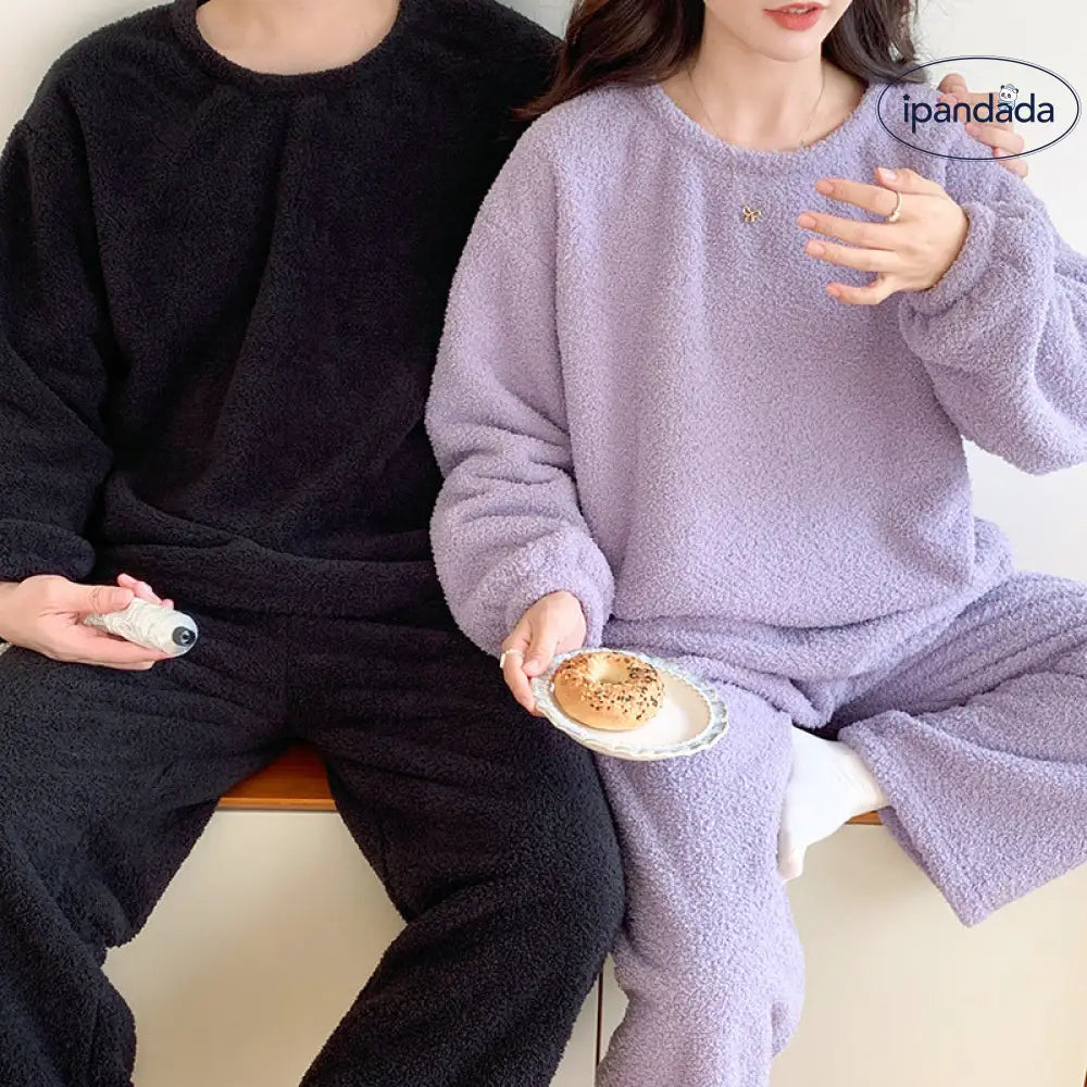 カップル パジャマ レディース 秋冬用 フリース 無地 フリース 可愛い 暖かい あったか 長袖 部屋着 厚手 コーラルフリース メンズ ルームウェア ID3671 コーディネート＞ペアルック