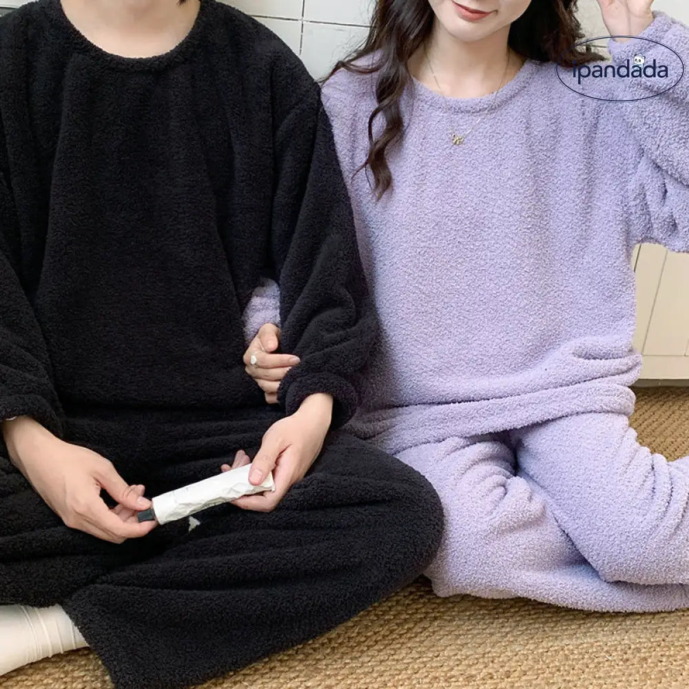カップル パジャマ レディース 秋冬用 フリース 無地 フリース 可愛い 暖かい あったか 長袖 部屋着 厚手 コーラルフリース メンズ ルームウェア ID3671 コーディネート＞ペアルック