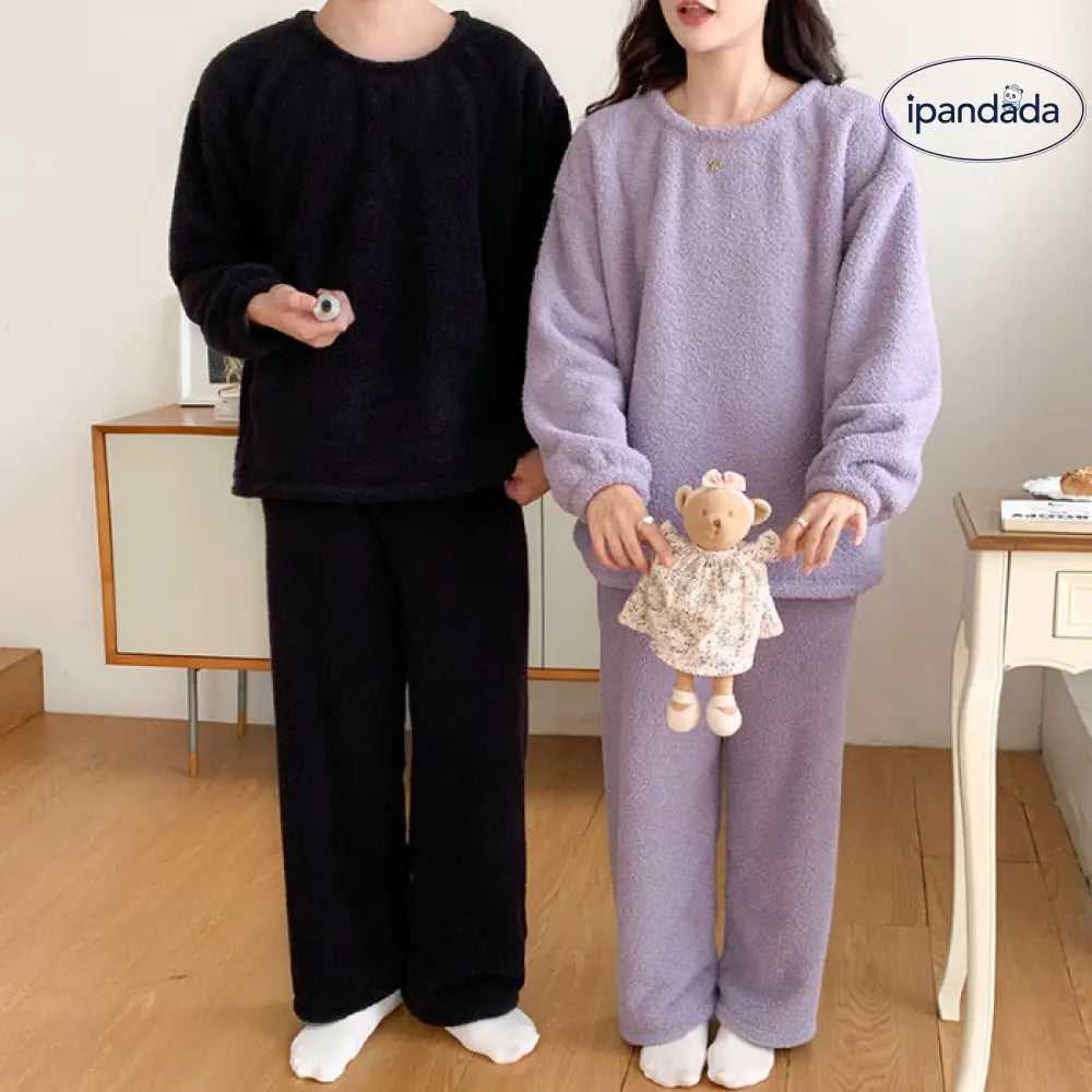 カップル パジャマ レディース 秋冬用 フリース 無地 フリース 可愛い 暖かい あったか 長袖 部屋着 厚手 コーラルフリース メンズ ルームウェア ID3671 コーディネート＞ペアルック