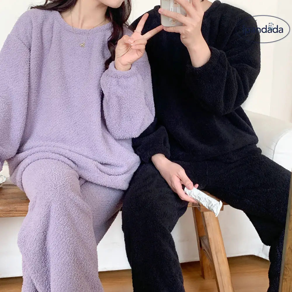 カップル パジャマ レディース 秋冬用 フリース 無地 フリース 可愛い 暖かい あったか 長袖 部屋着 厚手 コーラルフリース メンズ ルームウェア ID3671 コーディネート＞ペアルック