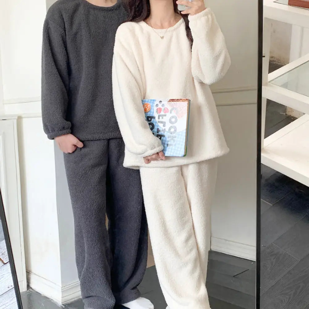 カップル パジャマ レディース 秋冬用 フリース 無地 フリース 可愛い 暖かい あったか 長袖 部屋着 厚手 コーラルフリース メンズ ルームウェア ID3671 タイプ② / レディースＭ コーディネート＞ペアルック