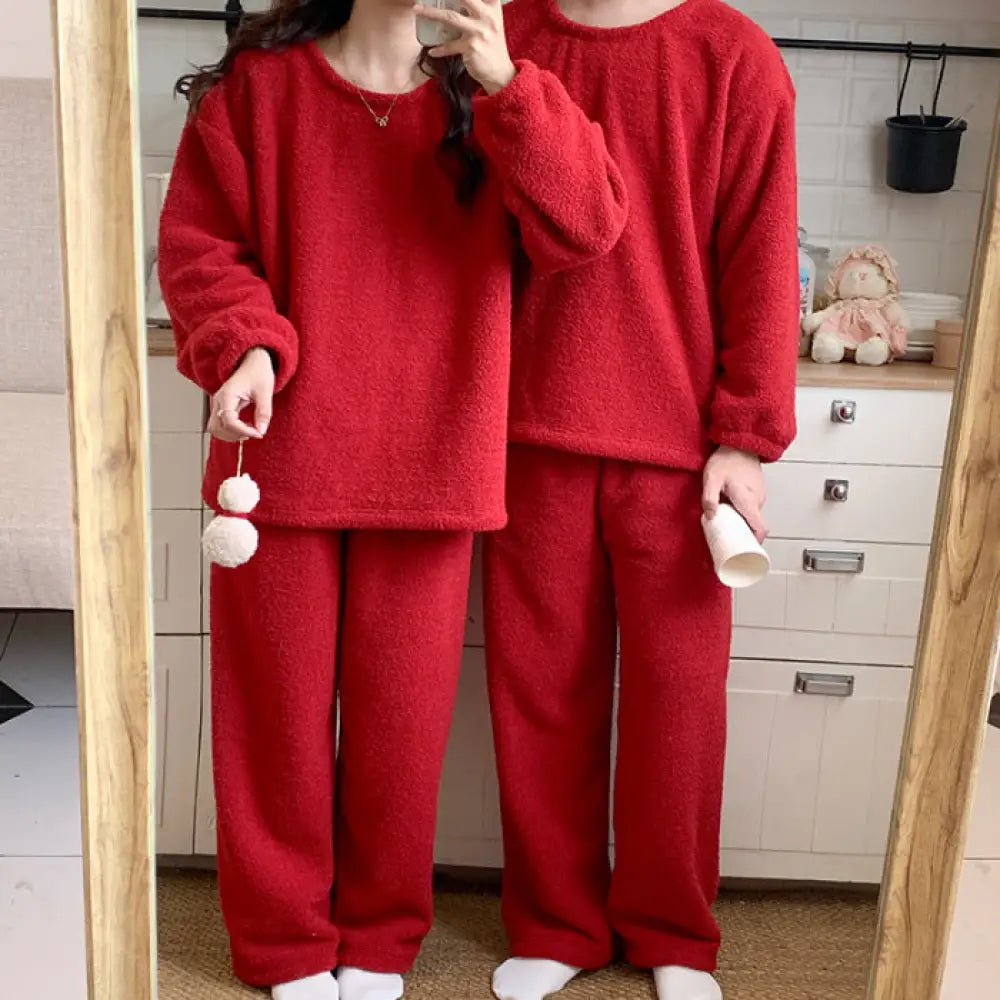 カップル パジャマ レディース 秋冬用 フリース 無地 フリース 可愛い 暖かい あったか 長袖 部屋着 厚手 コーラルフリース メンズ ルームウェア ID3671 タイプ⑥ / レディースＭ コーディネート＞ペアルック