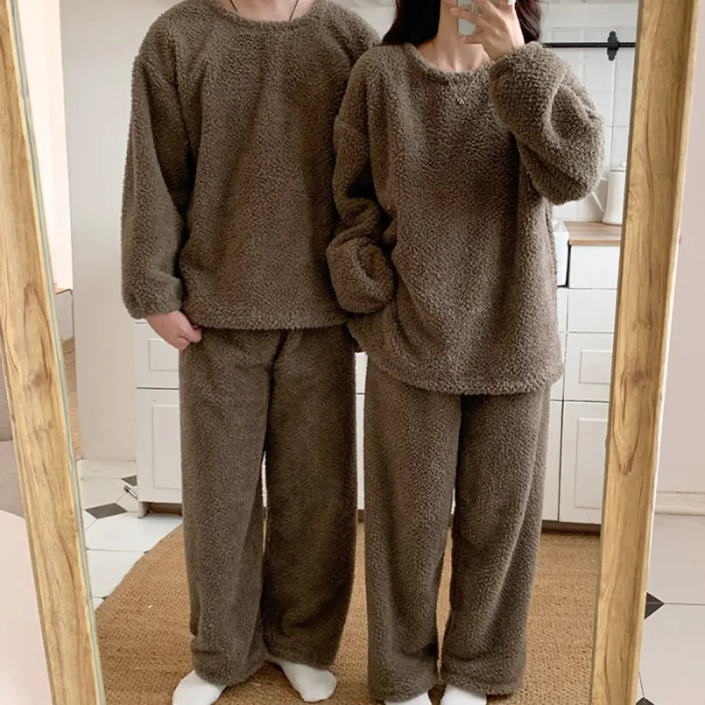 カップル パジャマ レディース 秋冬用 フリース 無地 フリース 可愛い 暖かい あったか 長袖 部屋着 厚手 コーラルフリース メンズ ルームウェア ID3671 タイプ⑤ / レディースＭ コーディネート＞ペアルック