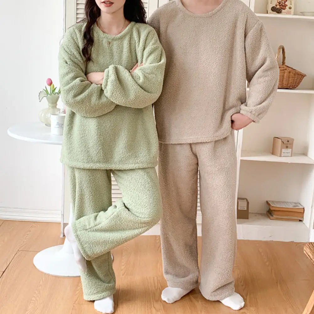 カップル パジャマ レディース 秋冬用 フリース 無地 フリース 可愛い 暖かい あったか 長袖 部屋着 厚手 コーラルフリース メンズ ルームウェア ID3671 タイプ③ / レディースＭ コーディネート＞ペアルック