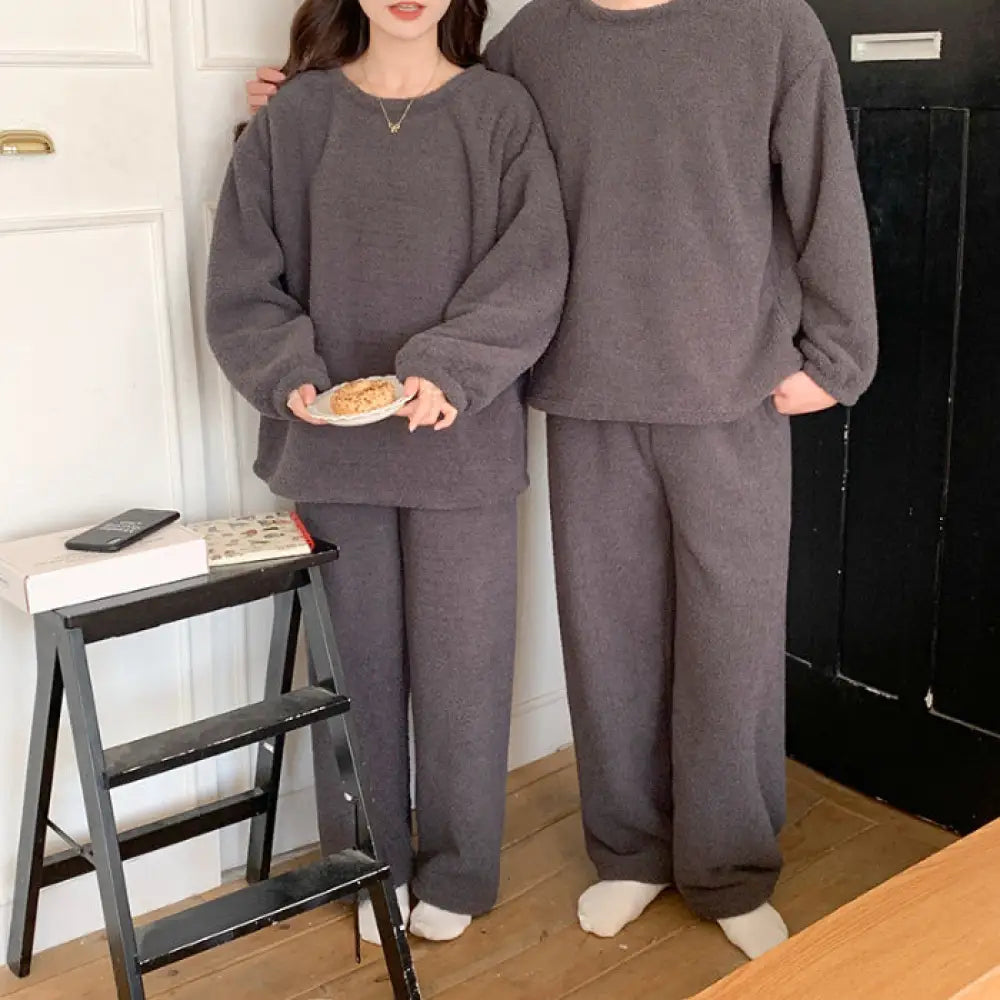 カップル パジャマ レディース 秋冬用 フリース 無地 フリース 可愛い 暖かい あったか 長袖 部屋着 厚手 コーラルフリース メンズ ルームウェア ID3671 タイプ⑧ / レディースＭ コーディネート＞ペアルック