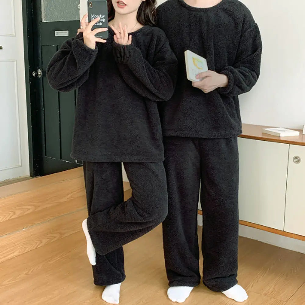 カップル パジャマ レディース 秋冬用 フリース 無地 フリース 可愛い 暖かい あったか 長袖 部屋着 厚手 コーラルフリース メンズ ルームウェア ID3671 タイプ④ / レディースＭ コーディネート＞ペアルック