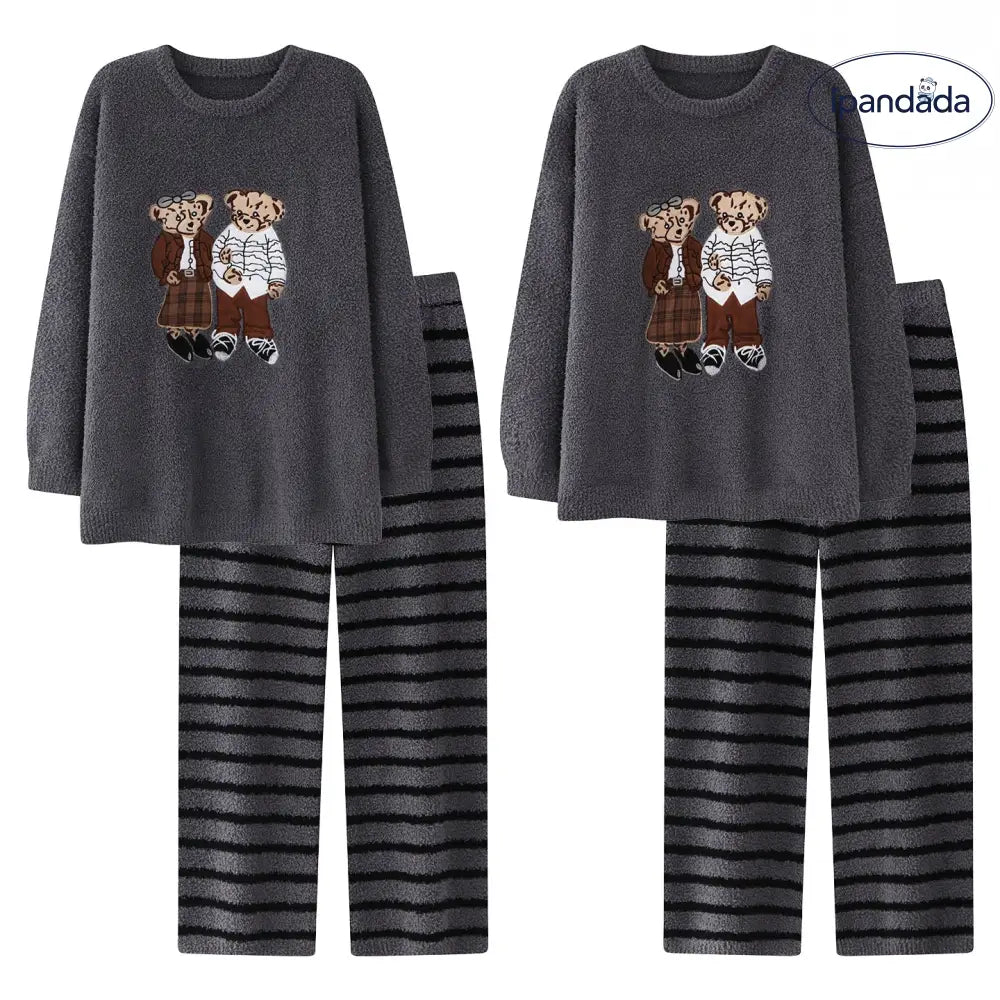 カップル パジャマ レディース 秋冬用 厚手 フリース 可愛い セットアップ メンズ コーラルフリース カートゥーン ルームウェア ID3508