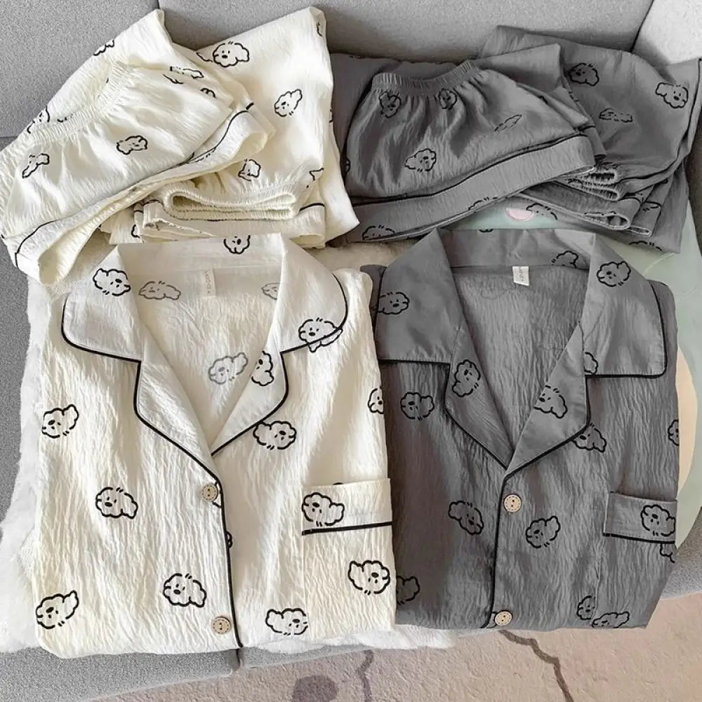 ID1546 カップル パジャマ レディース 夏用 薄手 コットン シアー 半袖 ショートパンツ 3点セット メンズ 可愛い カートゥーン 大きいサイズ ルームウェア