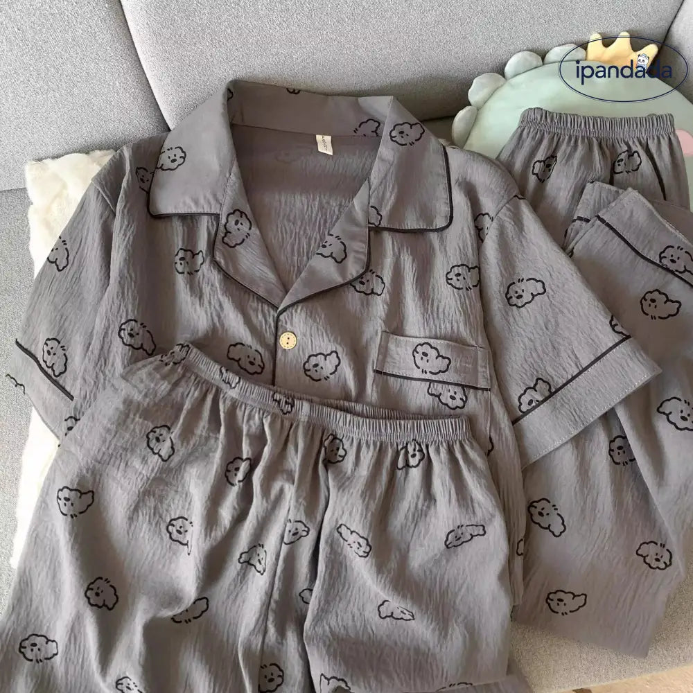 ID1546 カップル パジャマ レディース 夏用 薄手 コットン シアー 半袖 ショートパンツ 3点セット メンズ 可愛い カートゥーン 大きいサイズ ルームウェア