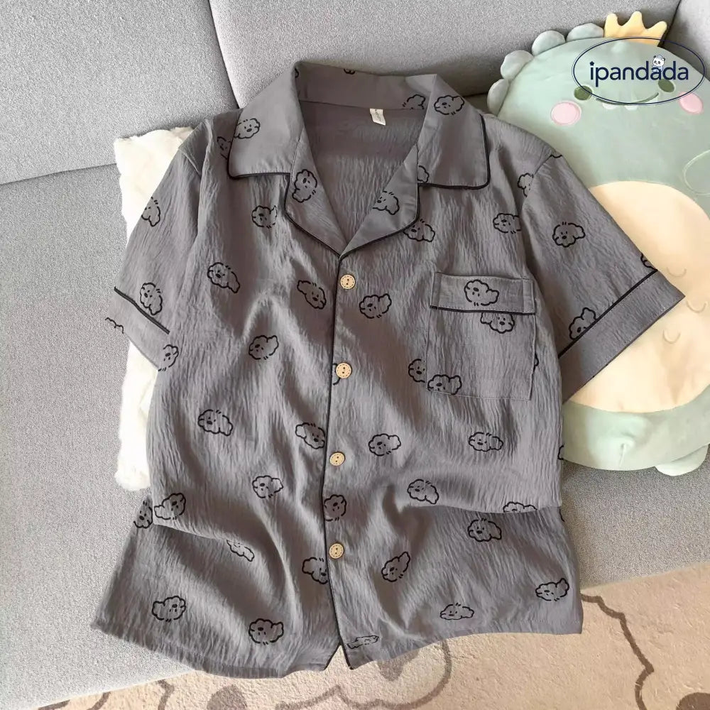 ID1546 カップル パジャマ レディース 夏用 薄手 コットン シアー 半袖 ショートパンツ 3点セット メンズ 可愛い カートゥーン 大きいサイズ ルームウェア