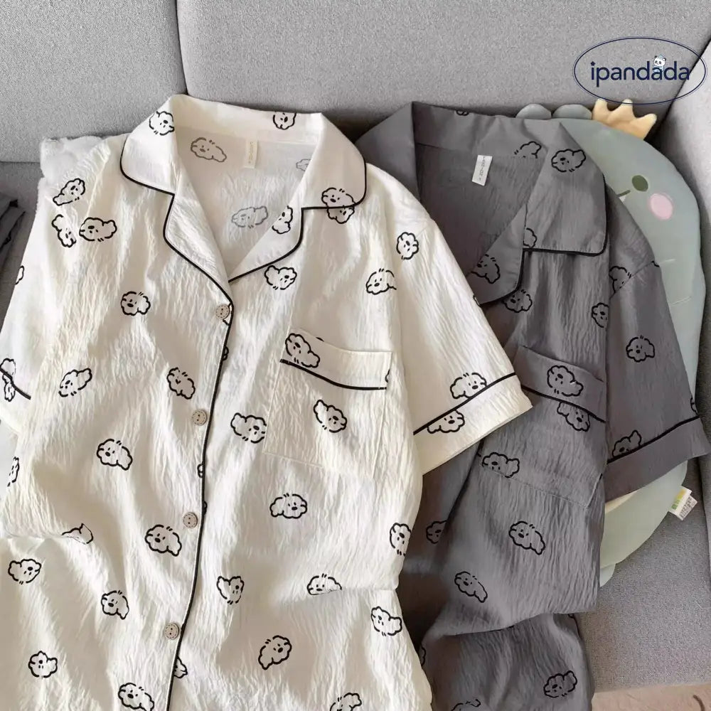 ID1546 カップル パジャマ レディース 夏用 薄手 コットン シアー 半袖 ショートパンツ 3点セット メンズ 可愛い カートゥーン 大きいサイズ ルームウェア