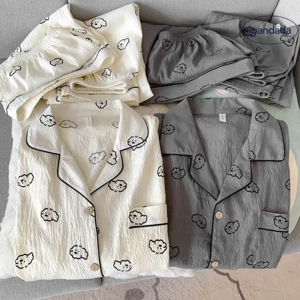 ID1546 カップル パジャマ レディース 夏用 薄手 コットン シアー 半袖 ショートパンツ 3点セット メンズ 可愛い カートゥーン 大きいサイズ ルームウェア