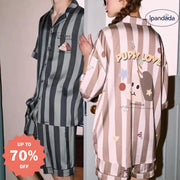 カップル パジャマ レディース 夏用 短袖 アイスシルク 新作 ストライプ 可愛い ダックスフンド 男性用 薄手 ルームウェア セット ID1797