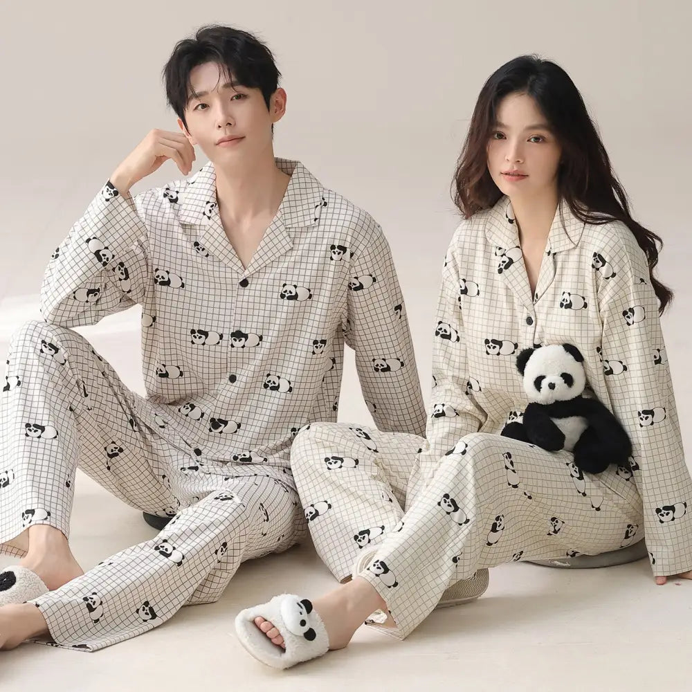 カップル パジャマ セット 春秋 新作 かわいい 大きいサイズ 綿 ルームウェア お揃い 部屋着 2点セット ID4075 タイプ③ / レディースＭ