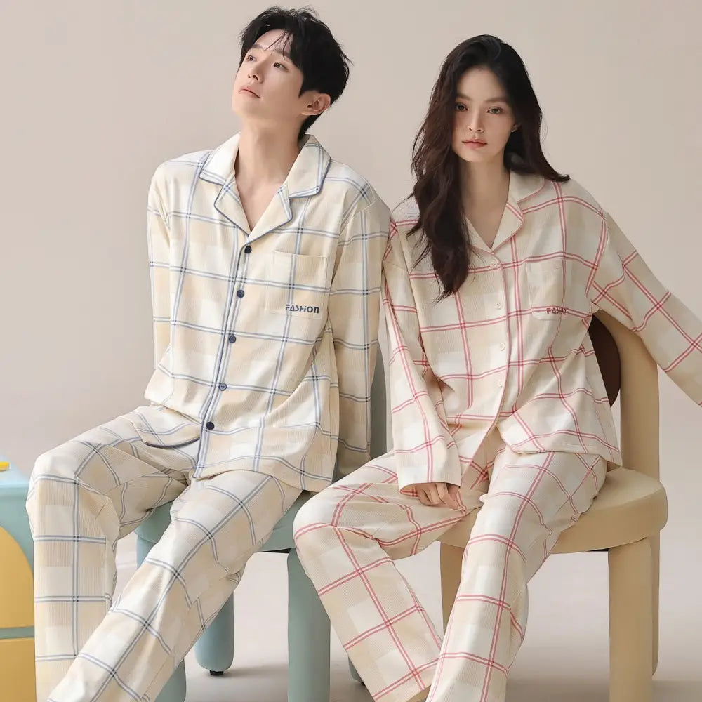 カップル パジャマ セット 春秋 新作 かわいい 大きいサイズ 綿 ルームウェア お揃い 部屋着 2点セット ID4075 タイプ④ / レディースＭ