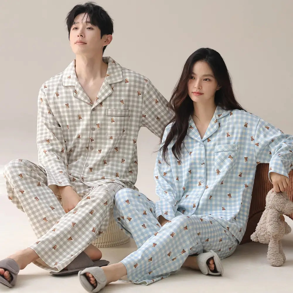 カップル パジャマ セット 春秋 新作 かわいい 大きいサイズ 綿 ルームウェア お揃い 部屋着 2点セット ID4075 タイプ② / レディースＭ