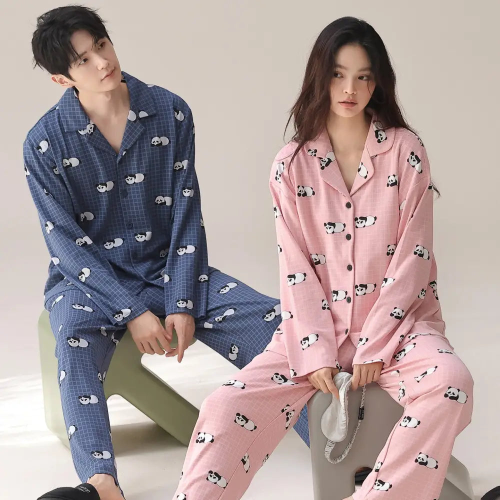 カップル パジャマ セット 春秋 新作 かわいい 大きいサイズ 綿 ルームウェア お揃い 部屋着 2点セット ID4075 タイプ⑥ / レディースＭ
