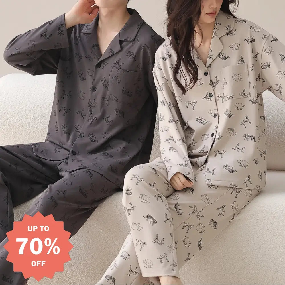 カップル パジャマ セット 春秋 新作 かわいい 大きいサイズ 綿 ルームウェア お揃い 部屋着 2点セット ID4075 タイプ① / レディースＭ