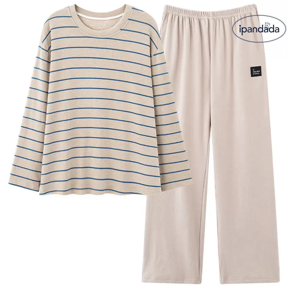 カップル パジャマ セット 春秋 新作 ストライプ 厚手 長袖 かわいい 可愛い 大きいサイズ ルームウェア 男女兼用 お揃い 部屋着 2点セット ID4053 コーディネート＞ペアルック