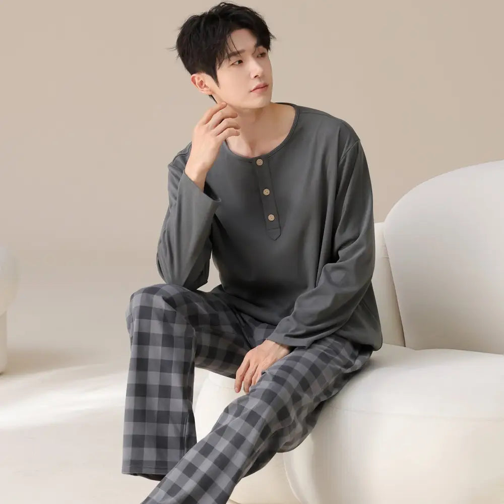 カップル パジャマ セット 春秋 新作 ストライプ 厚手 長袖 かわいい 可愛い 大きいサイズ ルームウェア 男女兼用 お揃い 部屋着 2点セット ID4053 タイプ② / メンズL コーディネート＞ペアルック