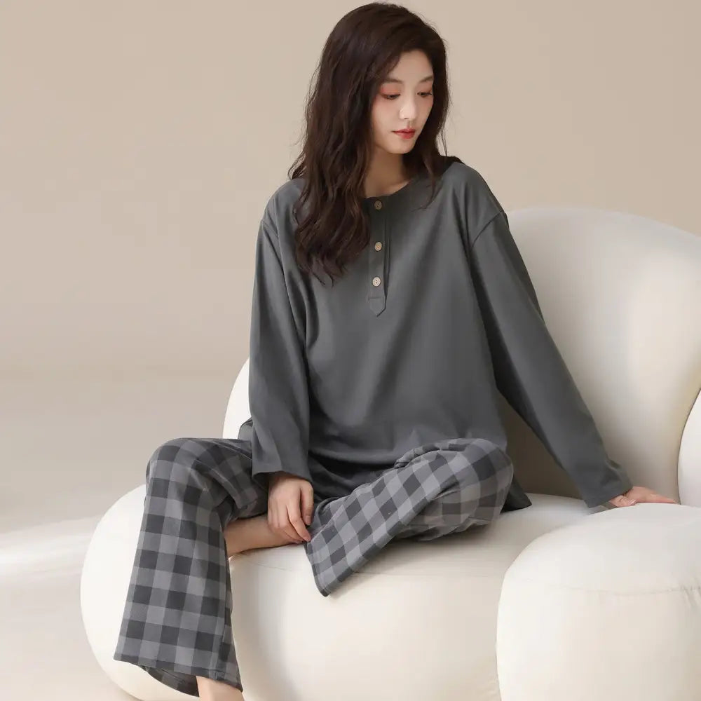 カップル パジャマ セット 春秋 新作 ストライプ 厚手 長袖 かわいい 可愛い 大きいサイズ ルームウェア 男女兼用 お揃い 部屋着 2点セット ID4053 タイプ② / レディースＭ コーディネート＞ペアルック