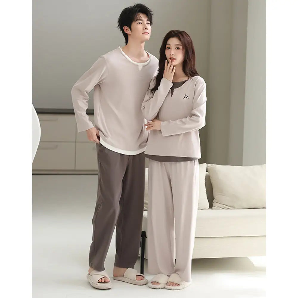 カップル パジャマ セット 春秋 長袖 綿 カジュアル ゆったり アウター可 ルームウェア お揃い 2点セット ID4073 タイプ⑥ / レディースＭ