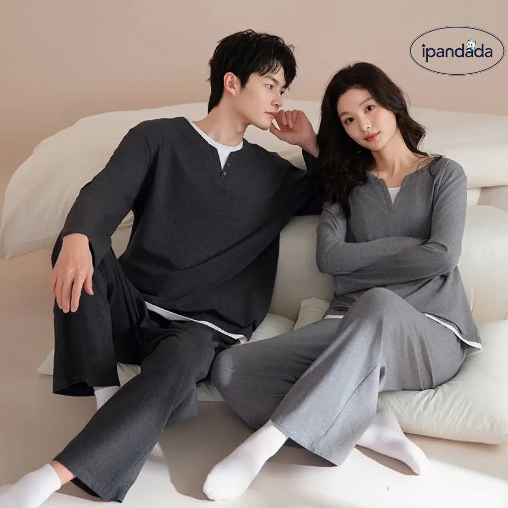 カップル パジャマ セット 春 長袖 ルームウェア ホームウェア 男女兼用 シンプル カジュアル おしゃれ お出かけ着としても 軽快 通気性 良い ID4094 コーディネート＞ペアルック