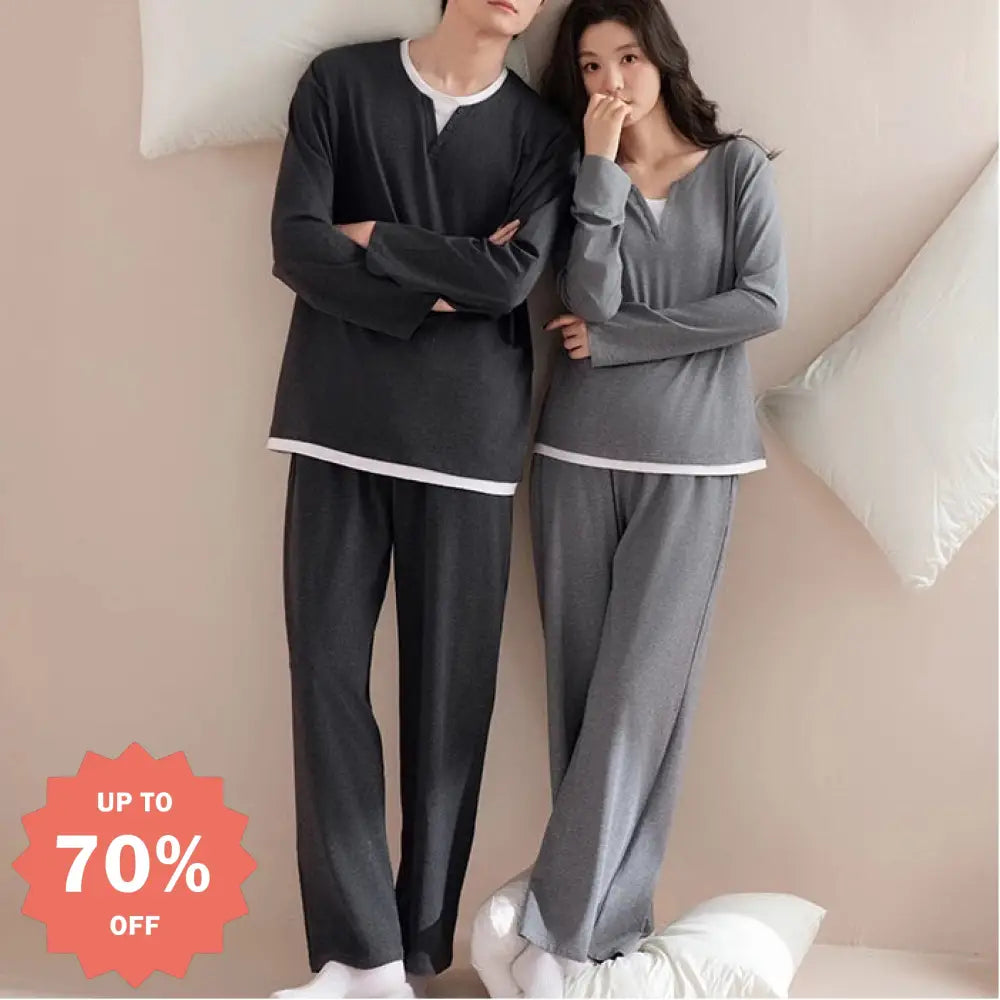 カップル パジャマ セット 春 長袖 ルームウェア ホームウェア 男女兼用 シンプル カジュアル おしゃれ お出かけ着としても 軽快 通気性 良い ID4094 コーディネート＞ペアルック