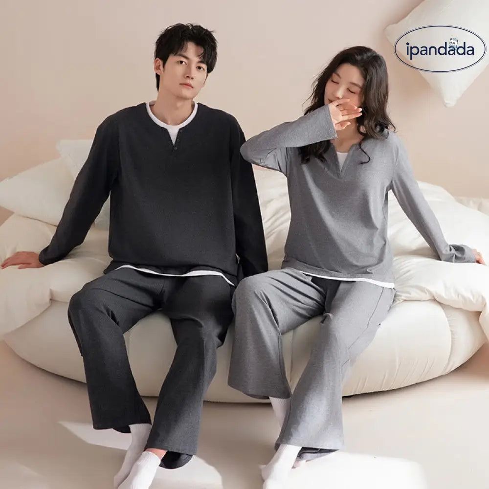 カップル パジャマ セット 春 長袖 ルームウェア ホームウェア 男女兼用 シンプル カジュアル おしゃれ お出かけ着としても 軽快 通気性 良い ID4094 コーディネート＞ペアルック