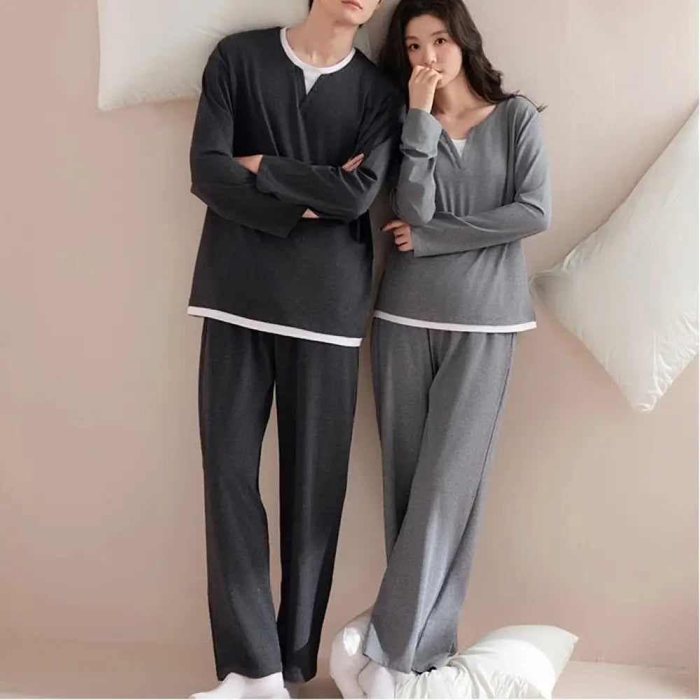 カップル パジャマ セット 春 長袖 ルームウェア ホームウェア 男女兼用 シンプル カジュアル おしゃれ お出かけ着としても 軽快 通気性 良い ID4094 コーディネート＞ペアルック