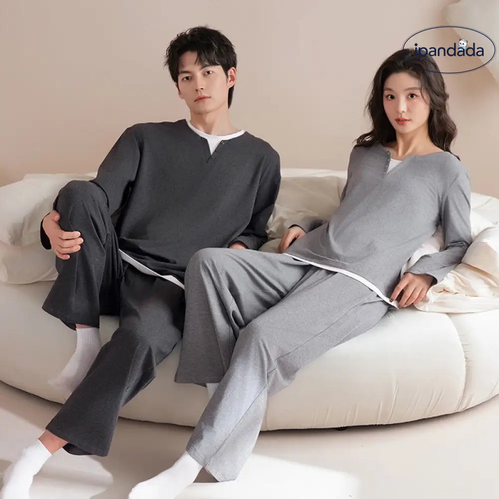 カップル パジャマ セット 春 長袖 ルームウェア ホームウェア 男女兼用 シンプル カジュアル おしゃれ お出かけ着としても 軽快 通気性 良い ID4094 コーディネート＞ペアルック