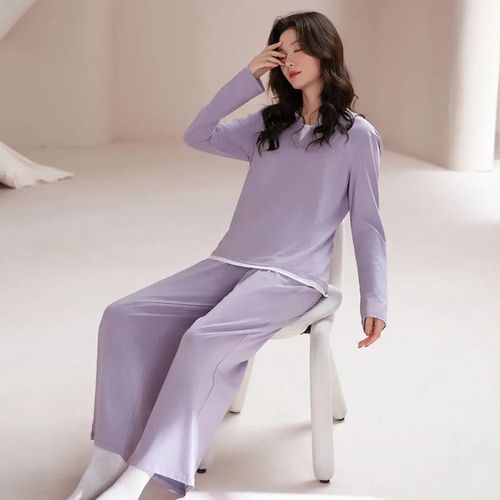 カップル パジャマ セット 春 長袖 ルームウェア ホームウェア 男女兼用 シンプル カジュアル おしゃれ お出かけ着としても 軽快 通気性 良い ID4094 タイプ④ / レディースＭ コーディネート＞ペアルック