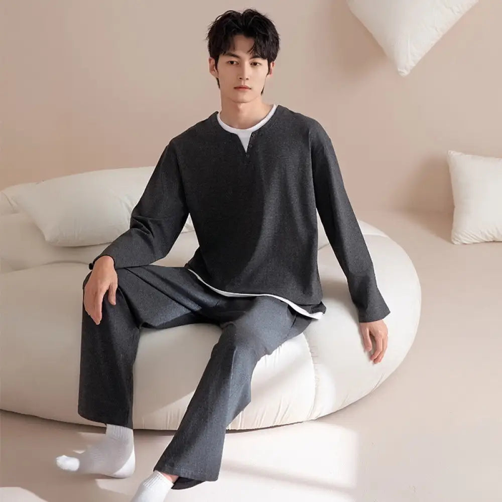 カップル パジャマ セット 春 長袖 ルームウェア ホームウェア 男女兼用 シンプル カジュアル おしゃれ お出かけ着としても 軽快 通気性 良い ID4094 タイプ⑤ / レディースＭ コーディネート＞ペアルック