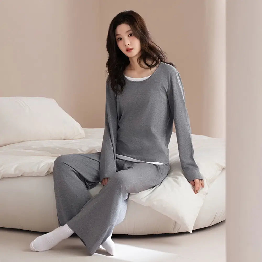 カップル パジャマ セット 春 長袖 ルームウェア ホームウェア 男女兼用 シンプル カジュアル おしゃれ お出かけ着としても 軽快 通気性 良い ID4094 タイプ③ / レディースＭ コーディネート＞ペアルック