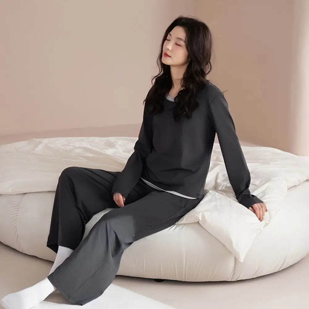 カップル パジャマ セット 春 長袖 ルームウェア ホームウェア 男女兼用 シンプル カジュアル おしゃれ お出かけ着としても 軽快 通気性 良い ID4094 タイプ① / レディースＭ コーディネート＞ペアルック