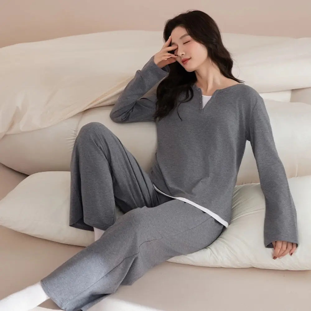 カップル パジャマ セット 春 長袖 ルームウェア ホームウェア 男女兼用 シンプル カジュアル おしゃれ お出かけ着としても 軽快 通気性 良い ID4094 タイプ② / レディースＭ コーディネート＞ペアルック