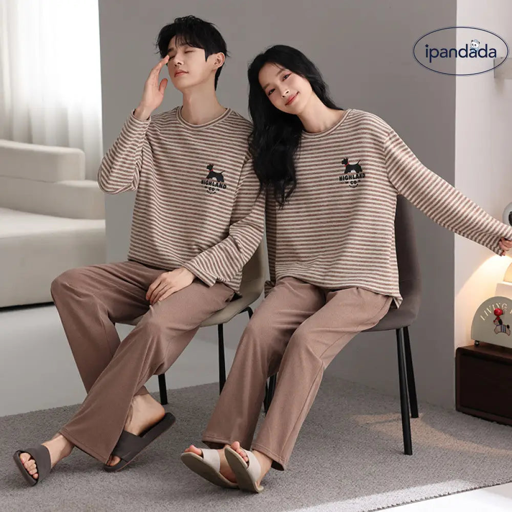 カップル パジャマ セット プルオーバー クルーネック 長袖 長ズボン ゆったり ルームウェア お揃い 2点セット ID4161