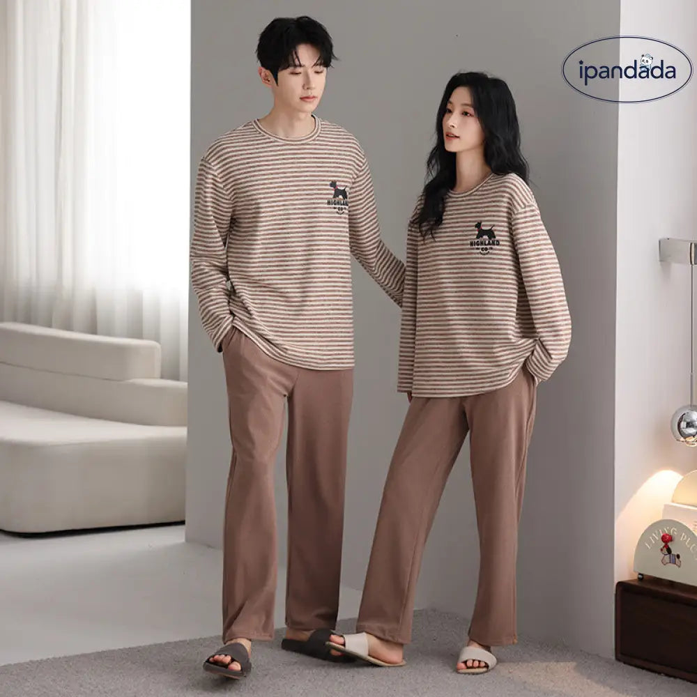 カップル パジャマ セット プルオーバー クルーネック 長袖 長ズボン ゆったり ルームウェア お揃い 2点セット ID4161
