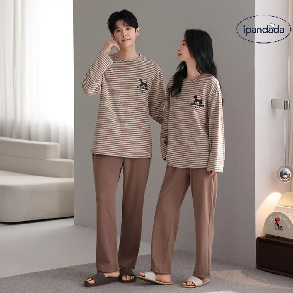 カップル パジャマ セット プルオーバー クルーネック 長袖 長ズボン ゆったり ルームウェア お揃い 2点セット ID4161