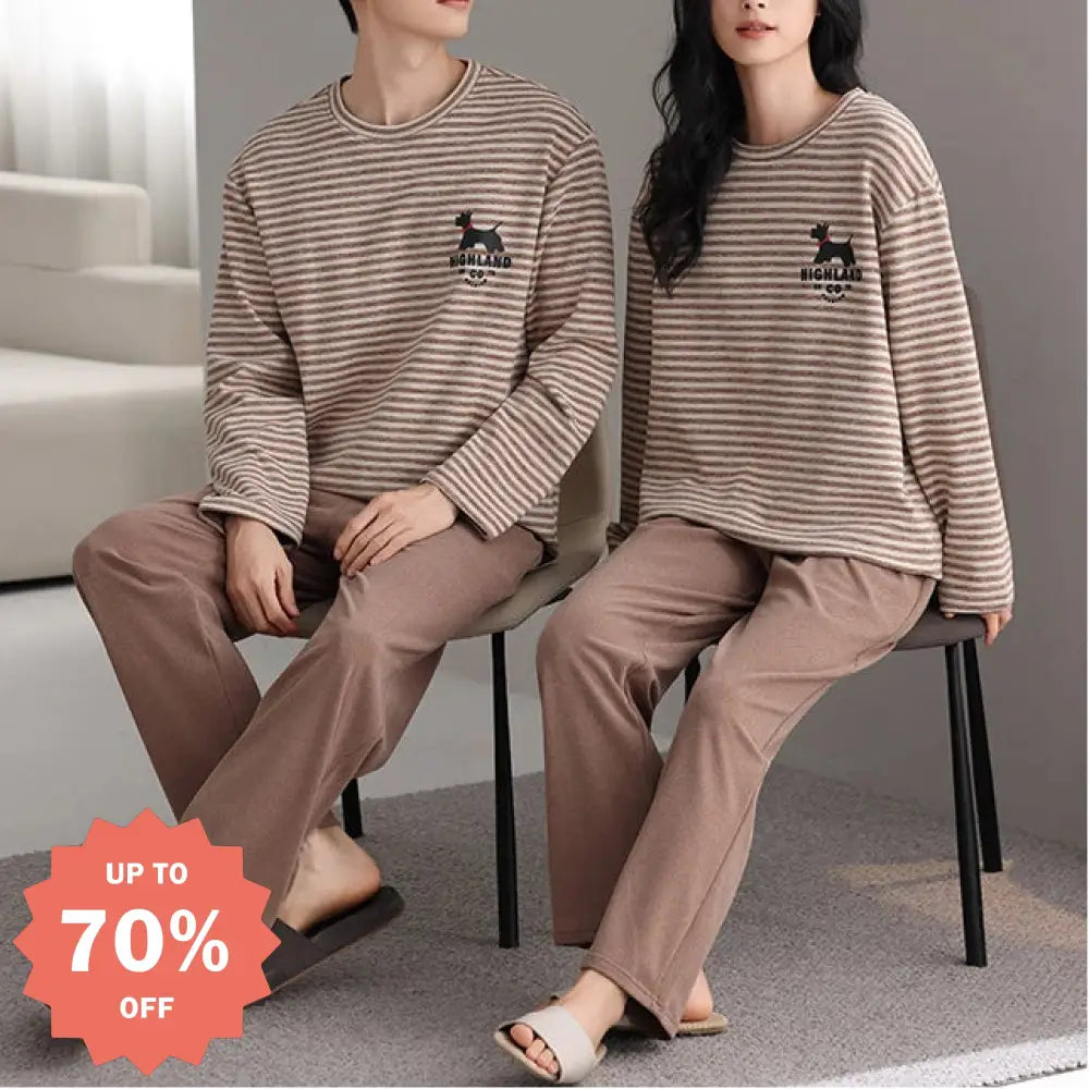 カップル パジャマ セット プルオーバー クルーネック 長袖 長ズボン ゆったり ルームウェア お揃い 2点セット ID4161