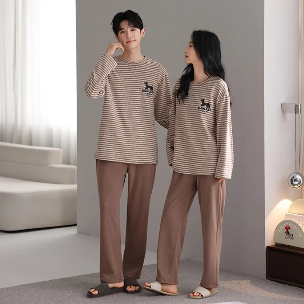 カップル パジャマ セット プルオーバー クルーネック 長袖 長ズボン ゆったり ルームウェア お揃い 2点セット ID4161 タイプ① / レディースＭ