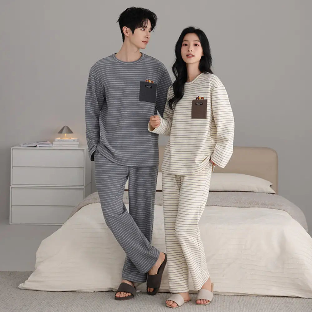 カップル パジャマ セット プルオーバー クルーネック 長袖 長ズボン ゆったり ルームウェア お揃い 2点セット ID4161 タイプ④ / レディースＭ
