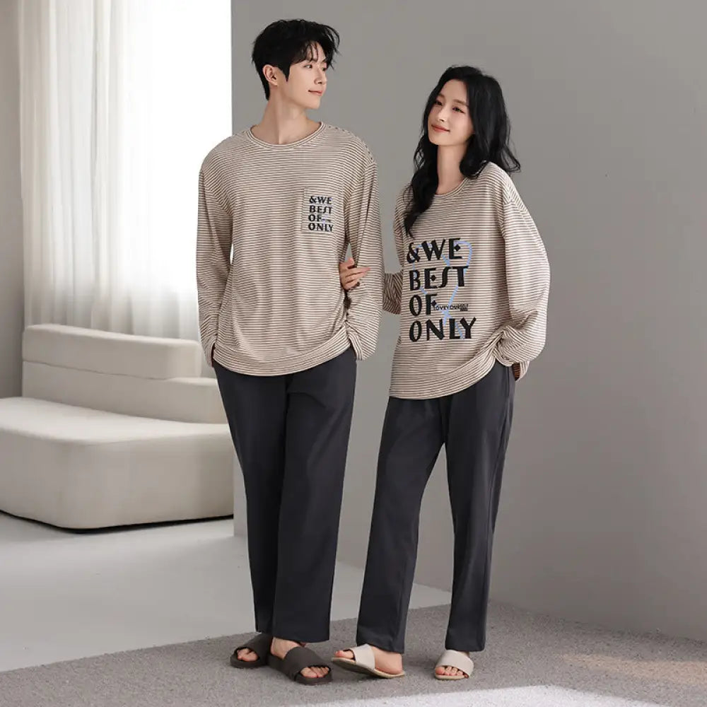 カップル パジャマ セット プルオーバー クルーネック 長袖 長ズボン ゆったり ルームウェア お揃い 2点セット ID4161 タイプ② / レディースＭ
