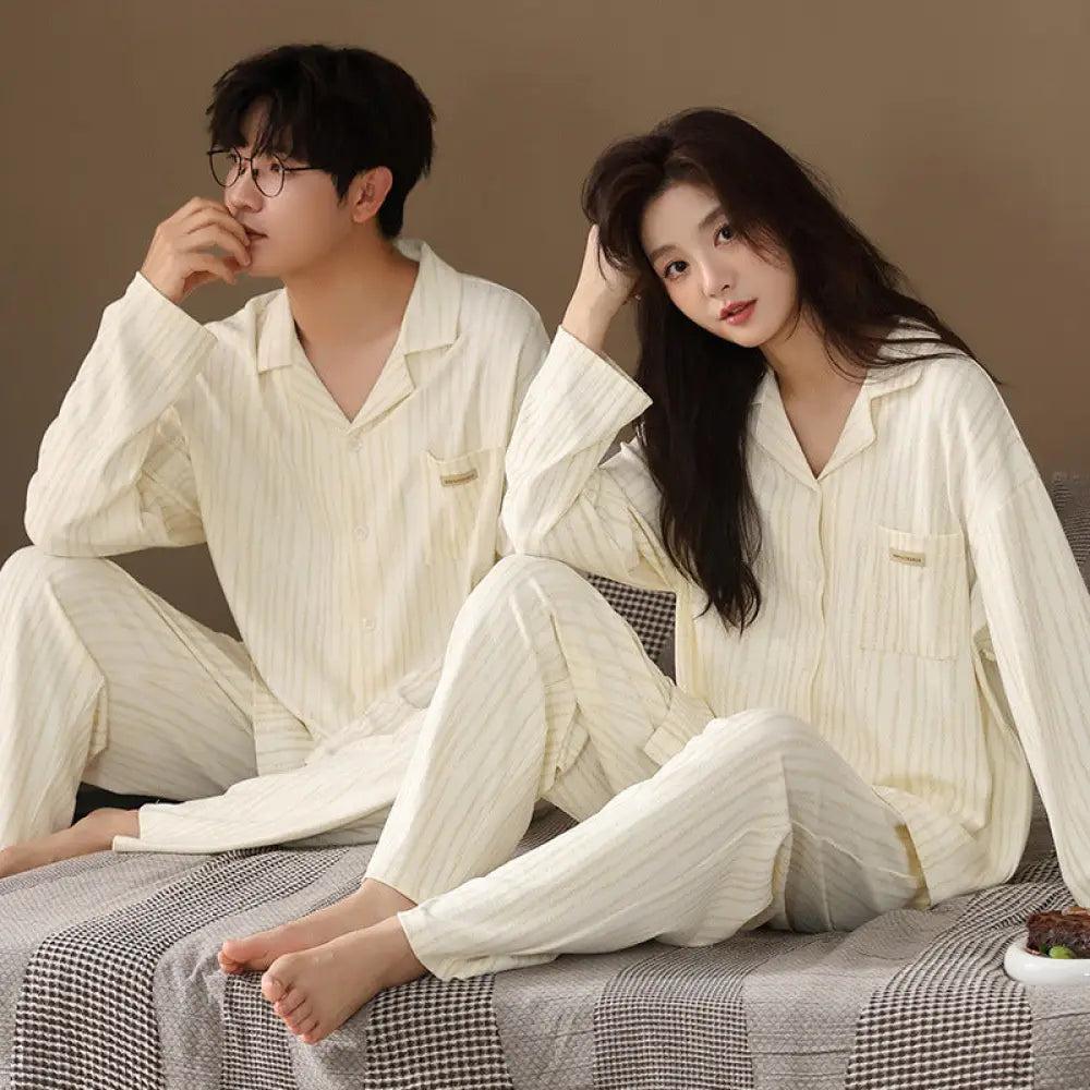 カップル パジャマ セット 綿 カーディガン 春秋 長袖 ルームウェア 部屋着 ペア お揃い 2点セット ID4045 タイプ② / レディースＭ