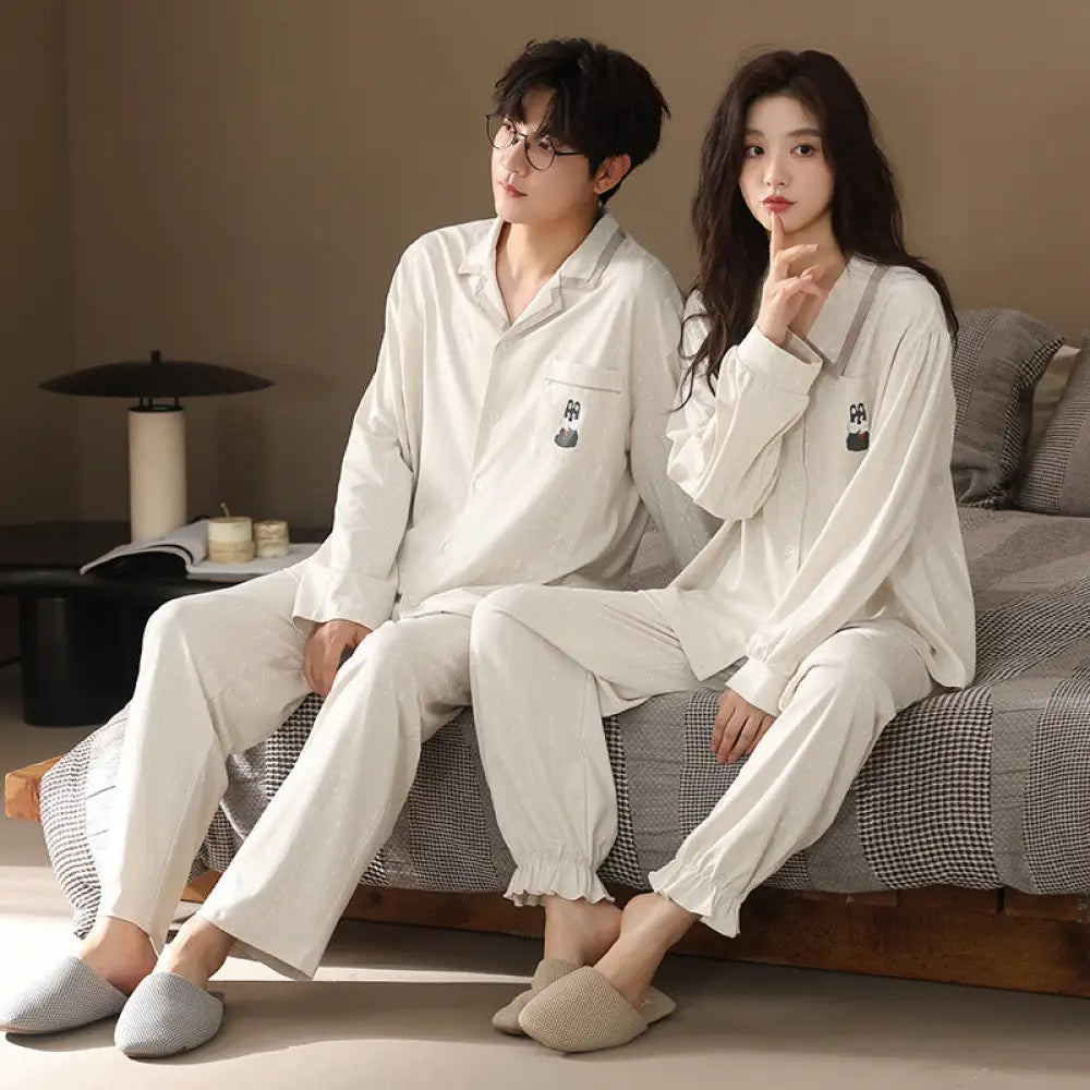 カップル パジャマ セット 綿 カーディガン 春秋 長袖 ルームウェア 部屋着 ペア お揃い 2点セット ID4045 タイプ⑧ / レディースＭ