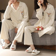 カップル パジャマ セット 綿 カーディガン 春秋 長袖 ルームウェア 部屋着 ペア お揃い 2点セット ID4045 タイプ① / レディースＭ